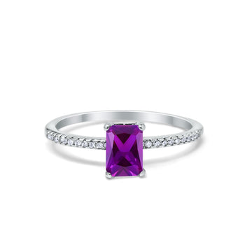 Art Deco Wedding Ring Simulated Amethyst CZ 925 Sterling Silver